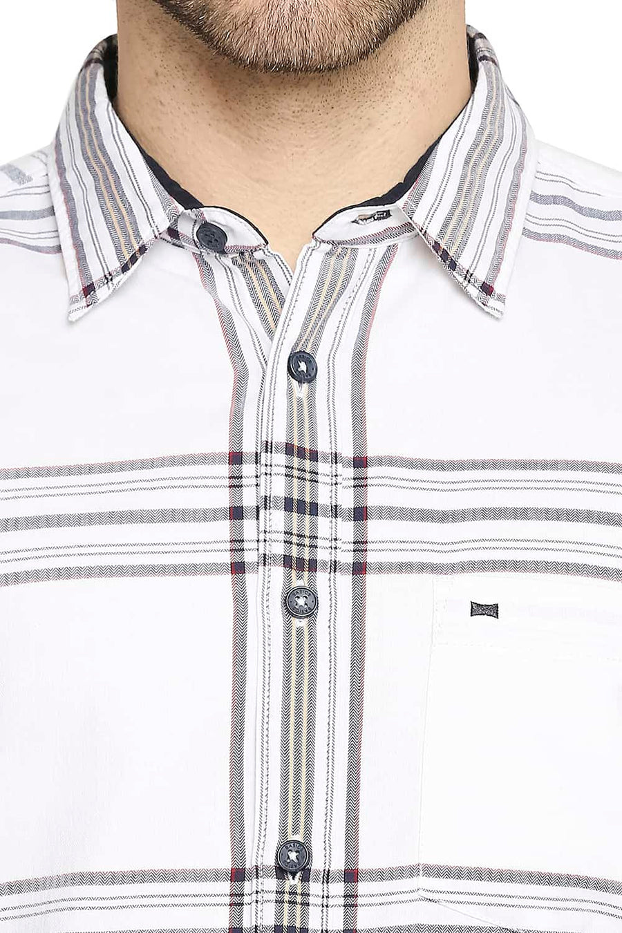 BASICS SLIM FIT CLOUD WHITE TWILL CHECKS SHIRT