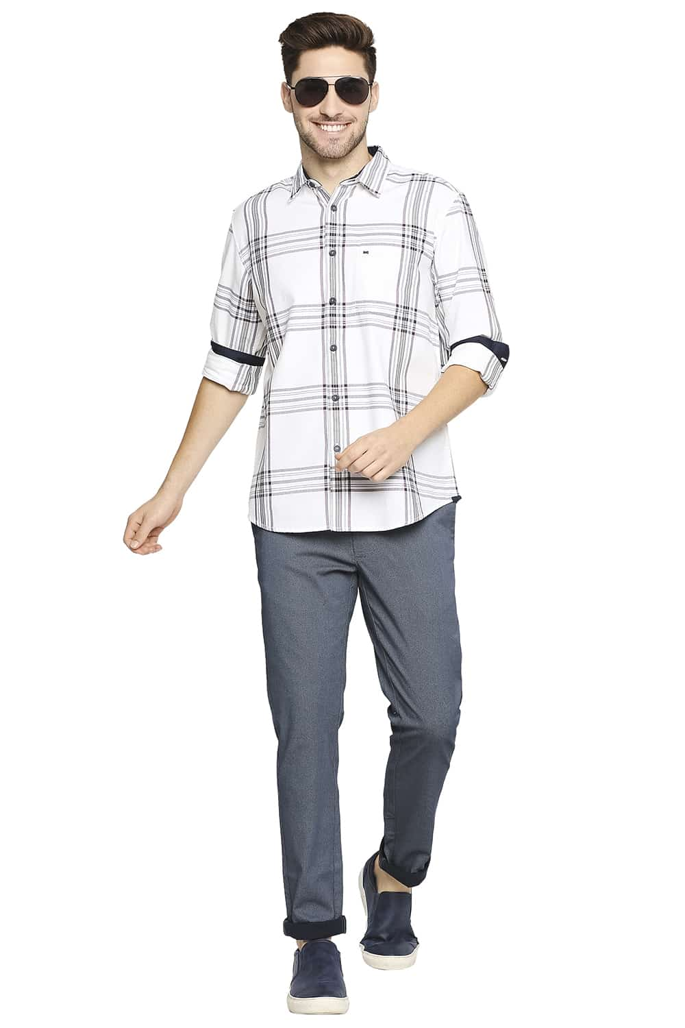 BASICS SLIM FIT TWILL CHECKS SHIRT