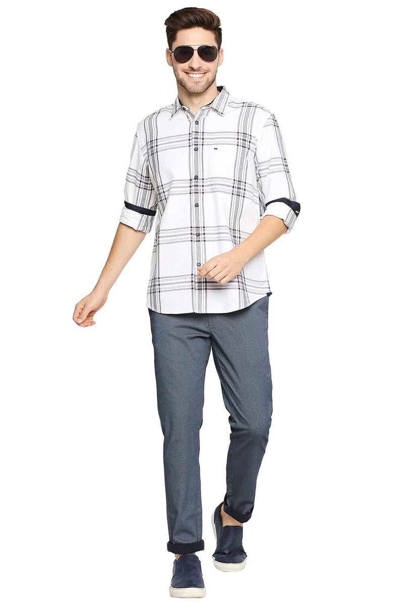 BASICS SLIM FIT TWILL CHECKS SHIRT