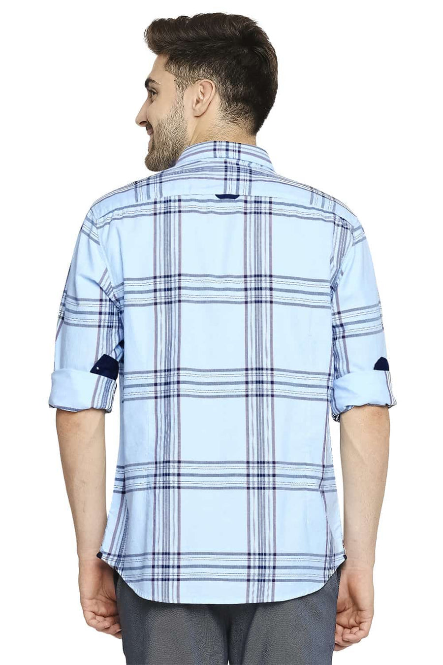 BASICS SLIM FIT DREAM BLUE TWILL CHECKS SHIRT