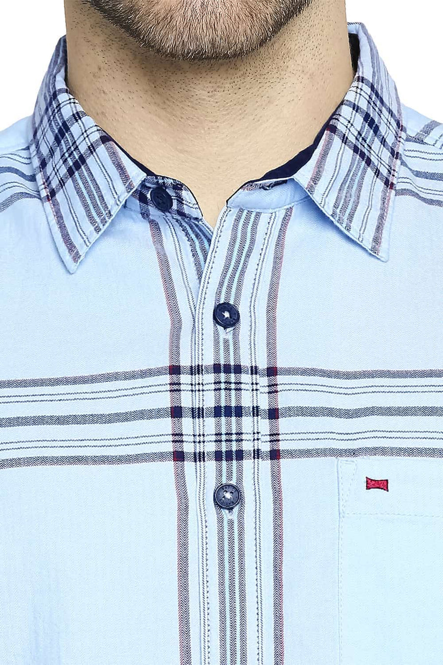 BASICS SLIM FIT DREAM BLUE TWILL CHECKS SHIRT