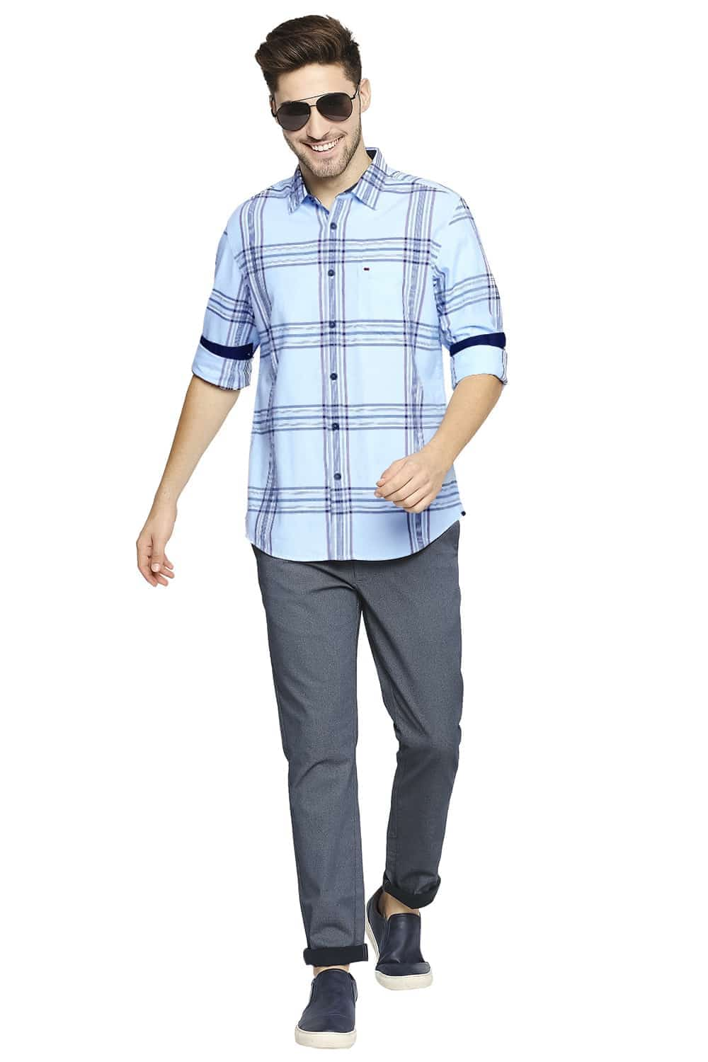 BASICS SLIM FIT TWILL CHECKS SHIRT