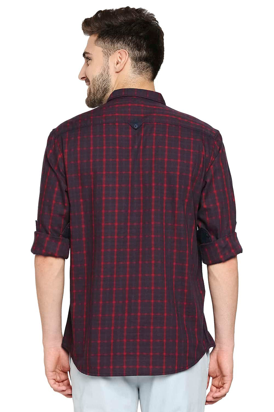 BASICS SLIM FIT JALAPENO RED OXFORD CHECKS SHIRT