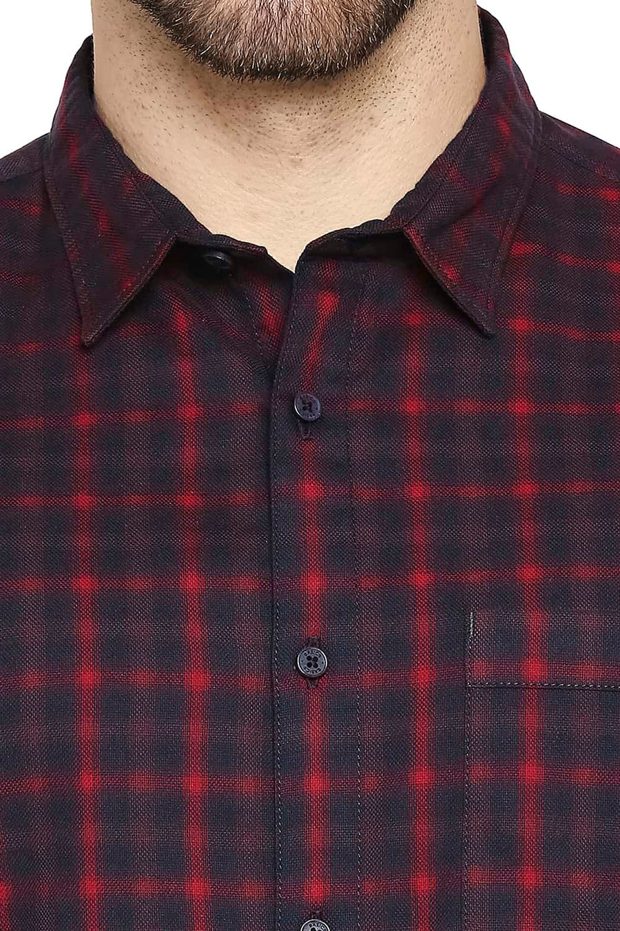 BASICS SLIM FIT JALAPENO RED OXFORD CHECKS SHIRT
