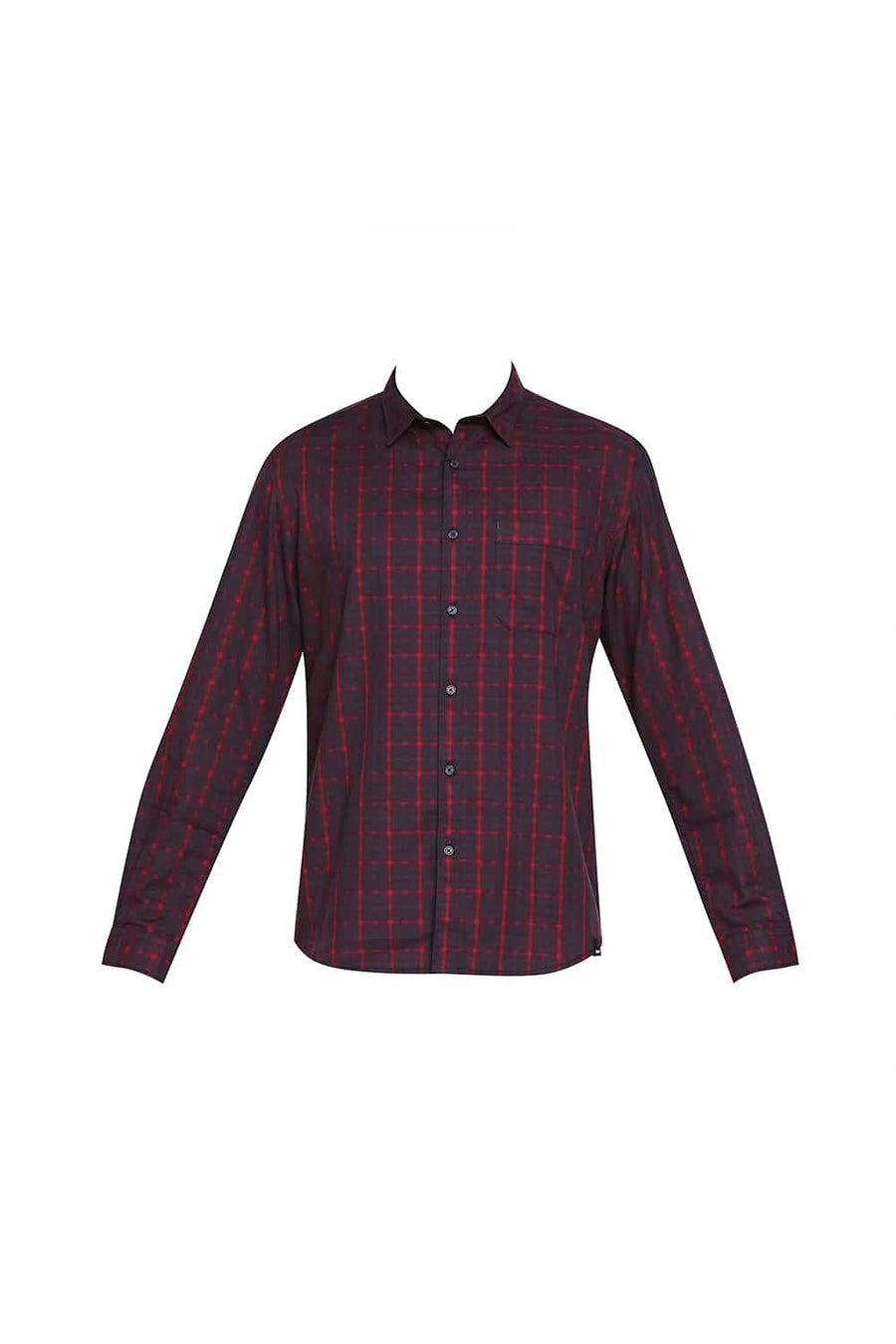 BASICS SLIM FIT JALAPENO RED OXFORD CHECKS SHIRT