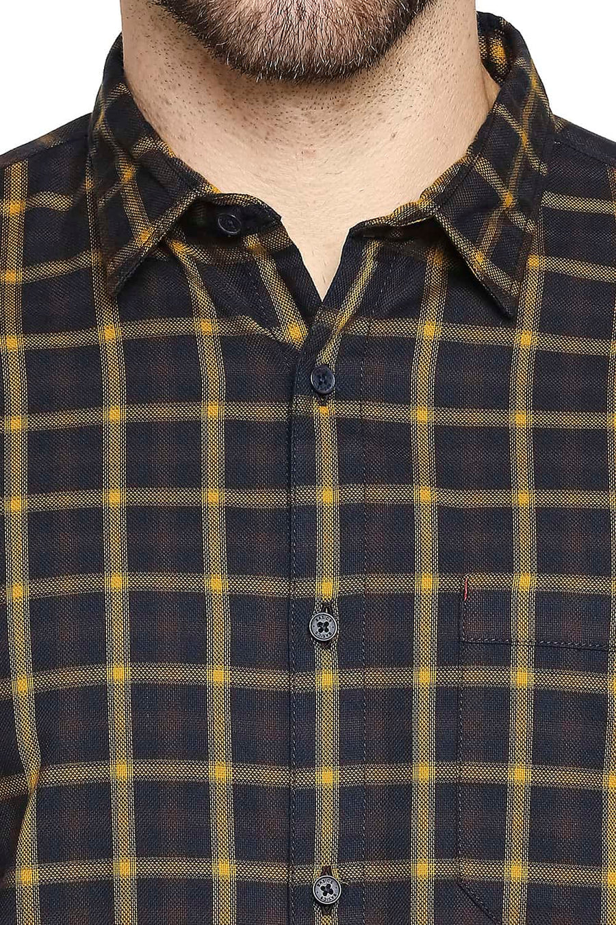 BASICS SLIM FIT HONEY YELLOW OXFORD CHECKS SHIRT