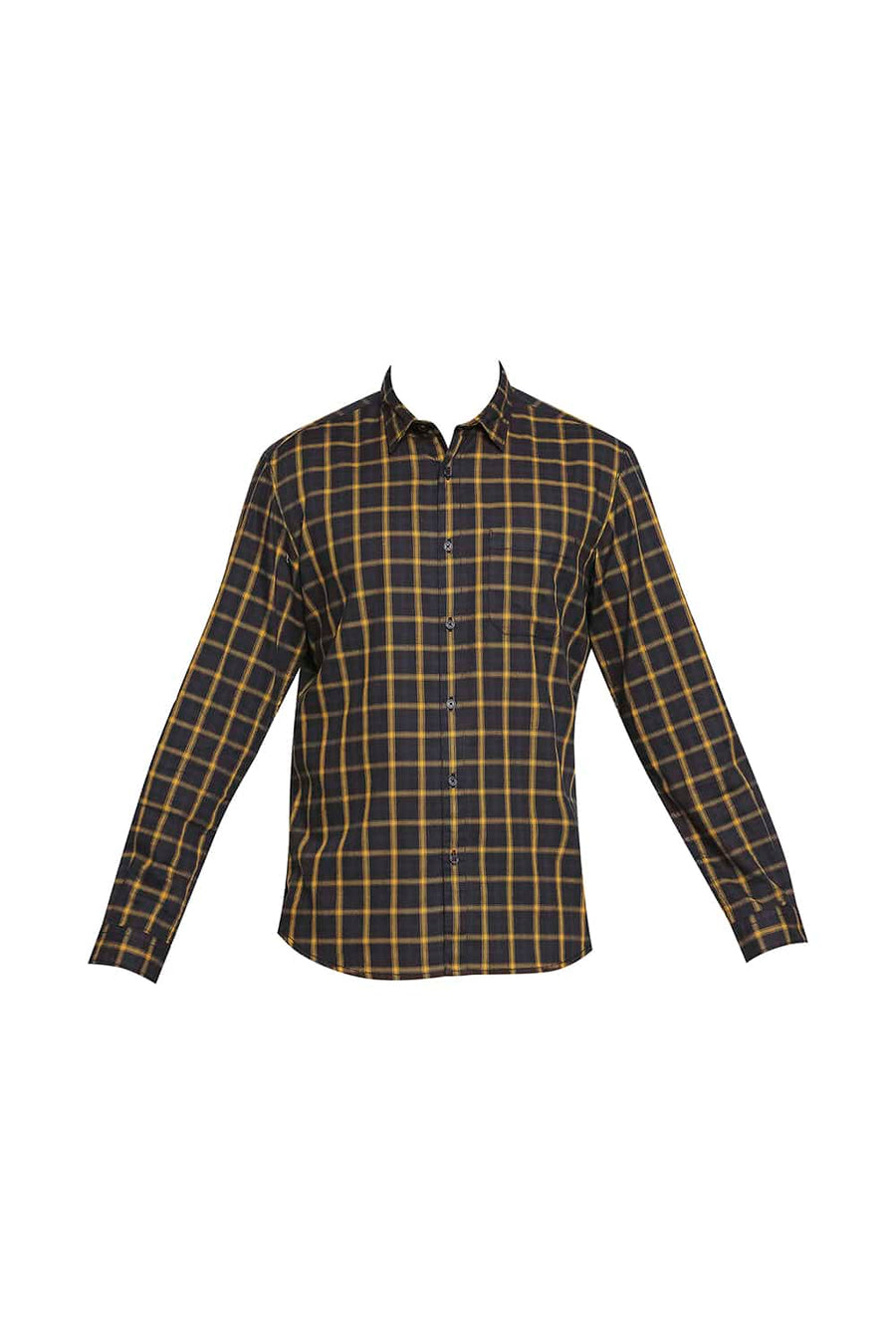 BASICS SLIM FIT HONEY YELLOW OXFORD CHECKS SHIRT