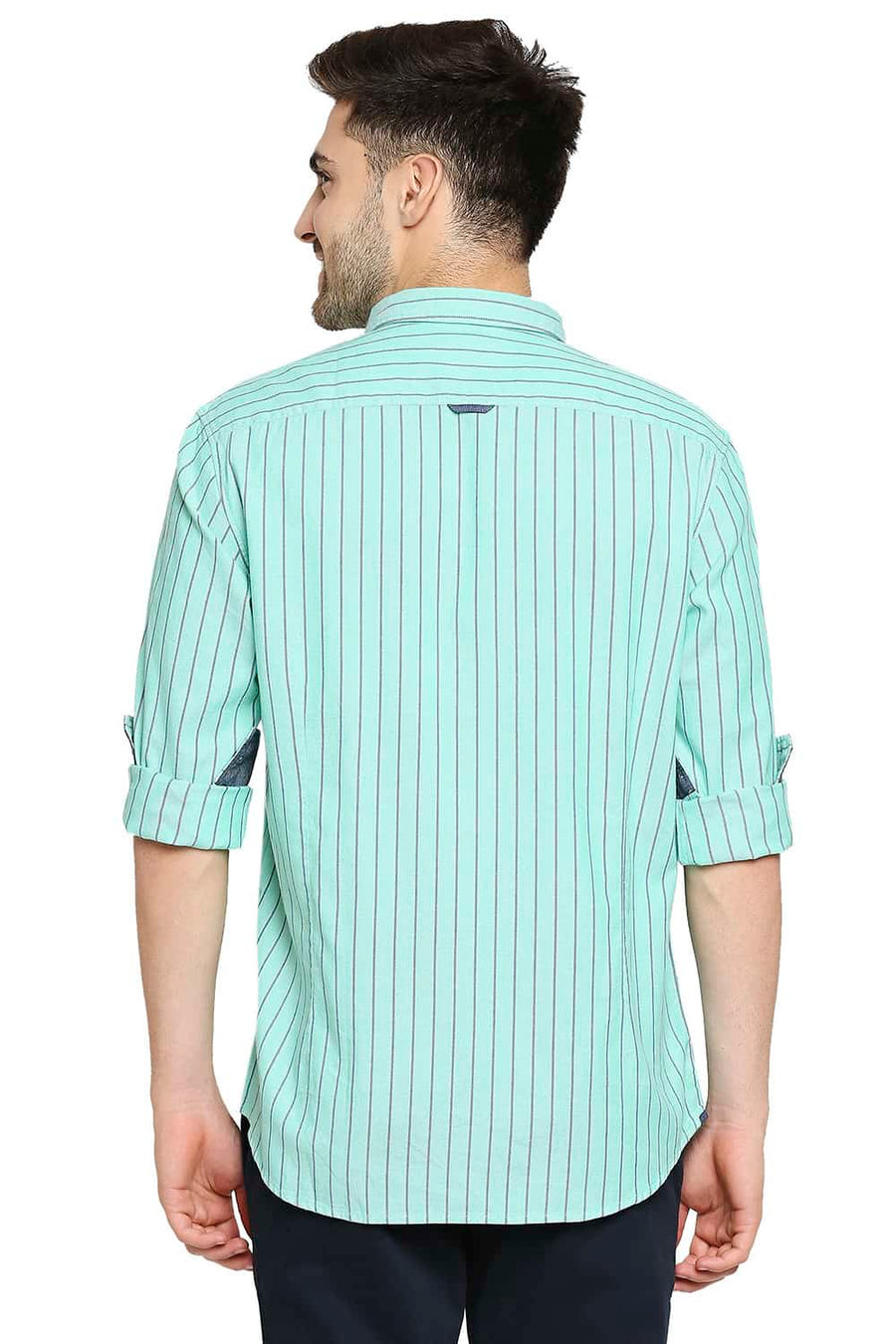 BASICS SLIM FIT JADE GREEN STRIPE SHIRT