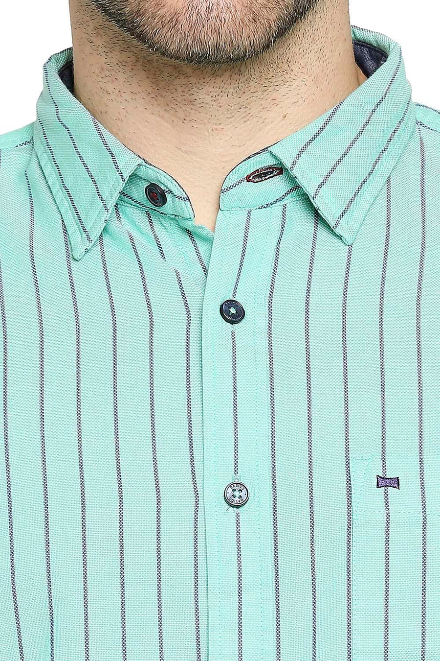 BASICS SLIM FIT JADE GREEN STRIPE SHIRT