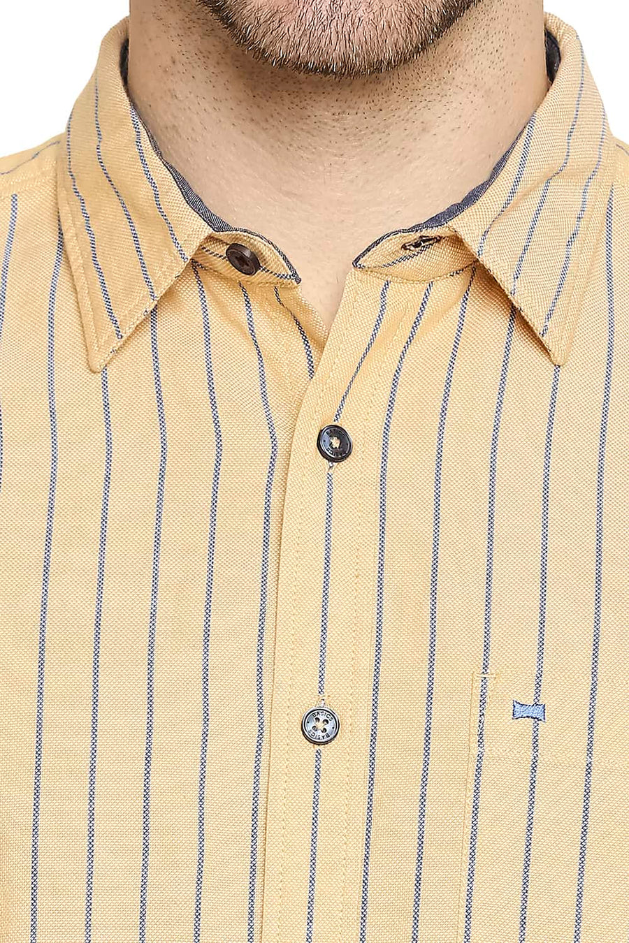BASICS SLIM FIT GOLDEN YELLOW STRIPE SHIRT