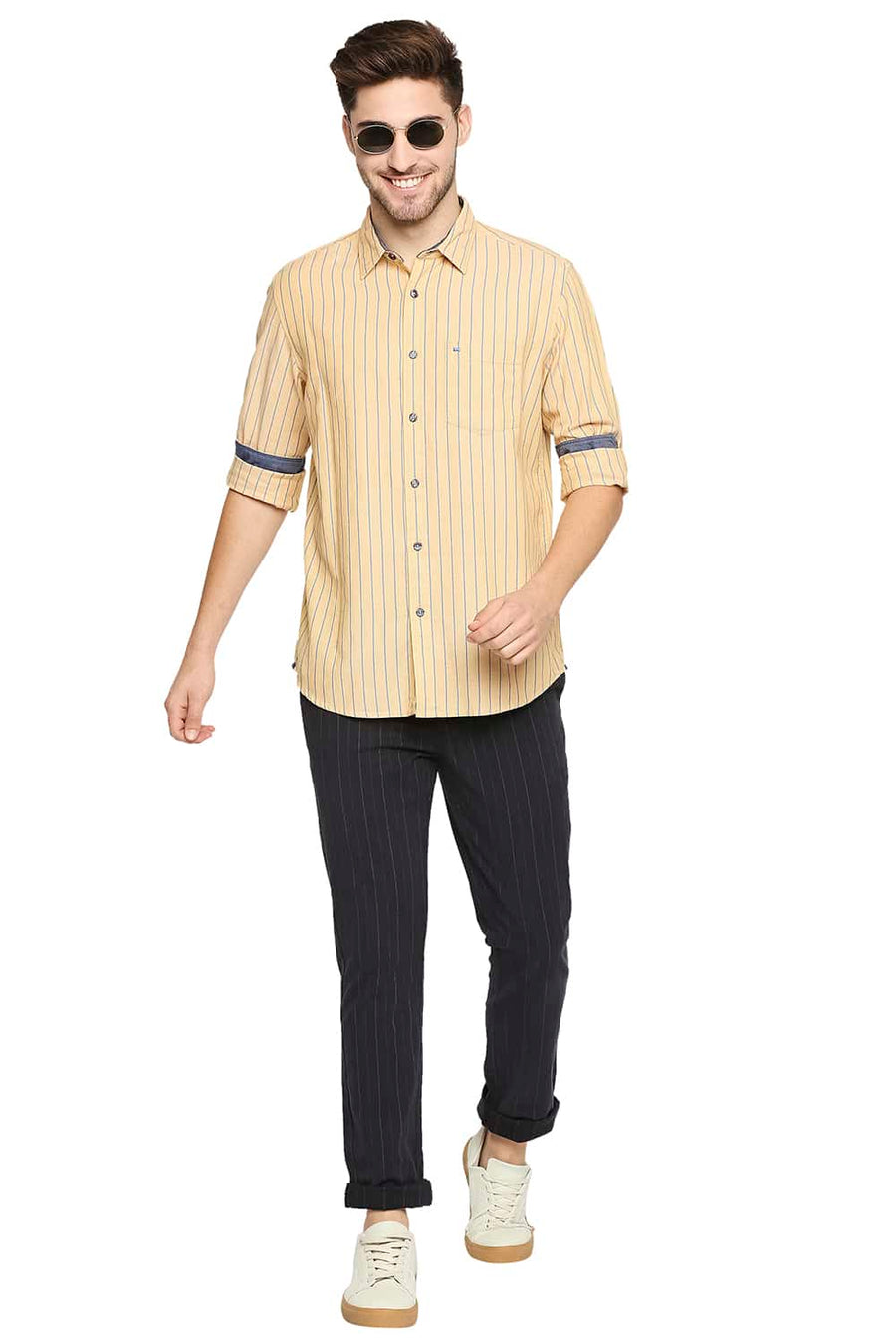 BASICS SLIM FIT GOLDEN YELLOW STRIPE SHIRT