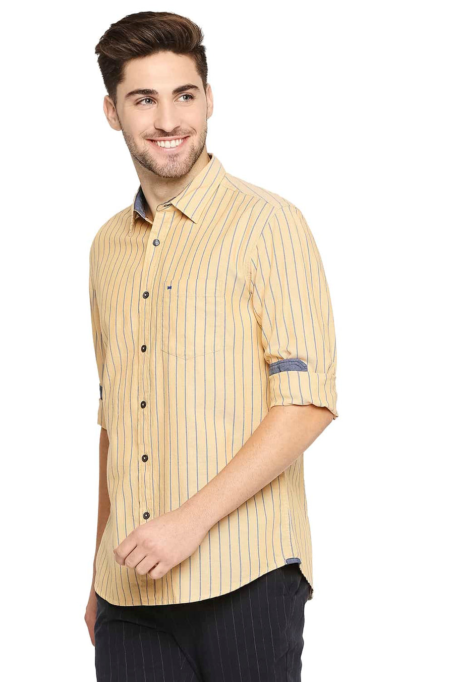 BASICS SLIM FIT GOLDEN YELLOW STRIPE SHIRT