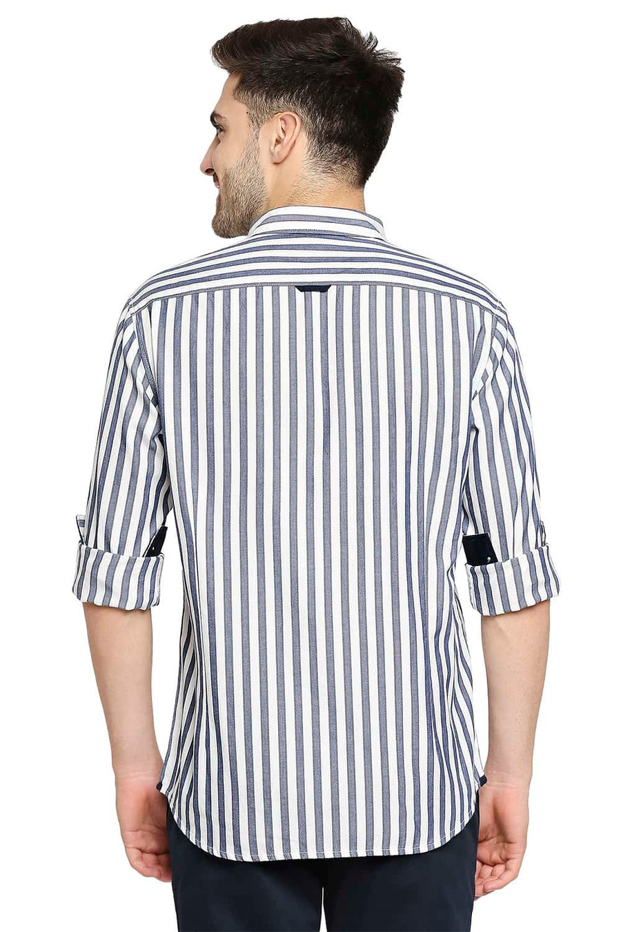 BASICS SLIM FIT SEA BLUE STRIPE SHIRT