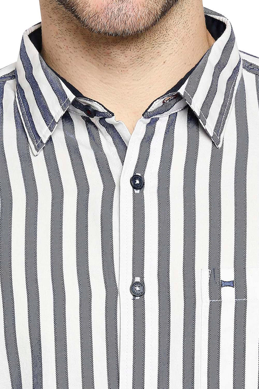 BASICS SLIM FIT SEA BLUE STRIPE SHIRT
