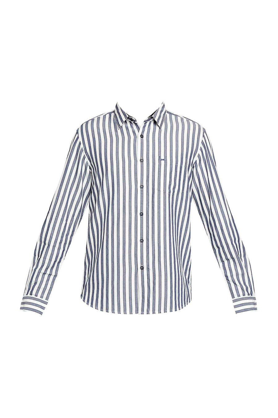 BASICS SLIM FIT SEA BLUE STRIPE SHIRT