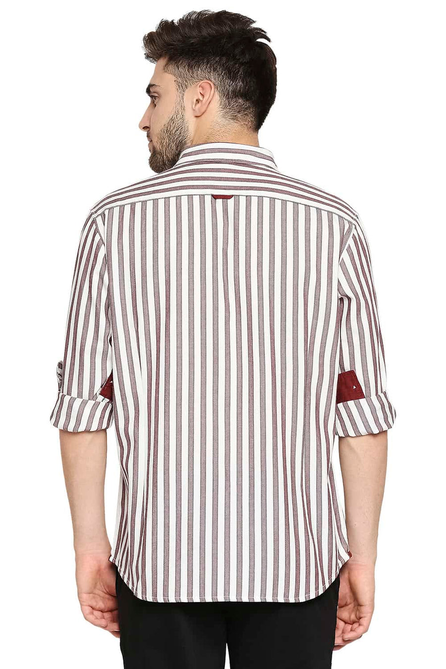BASICS SLIM FIT ANDORA MAROON STRIPE SHIRT