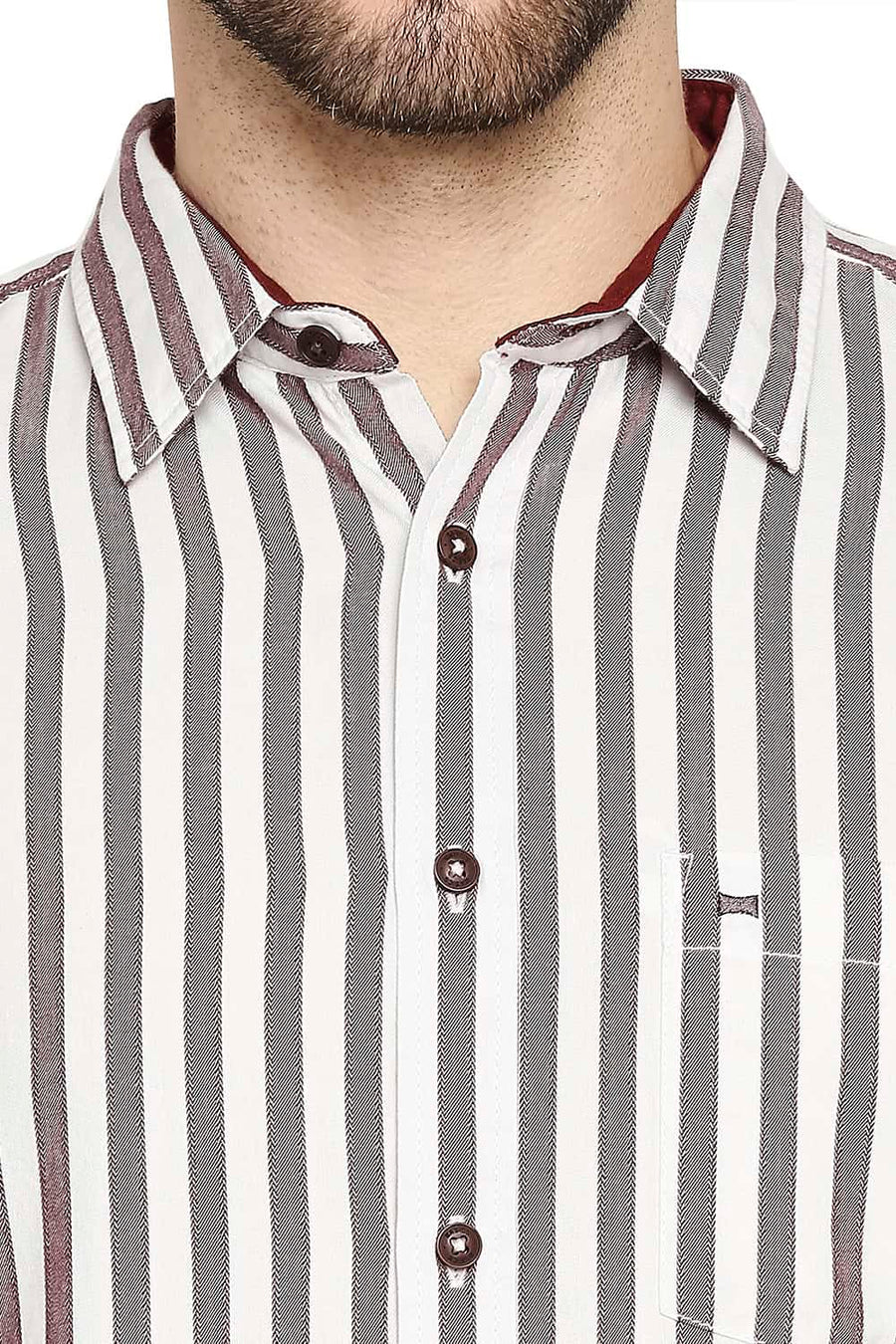 BASICS SLIM FIT ANDORA MAROON STRIPE SHIRT
