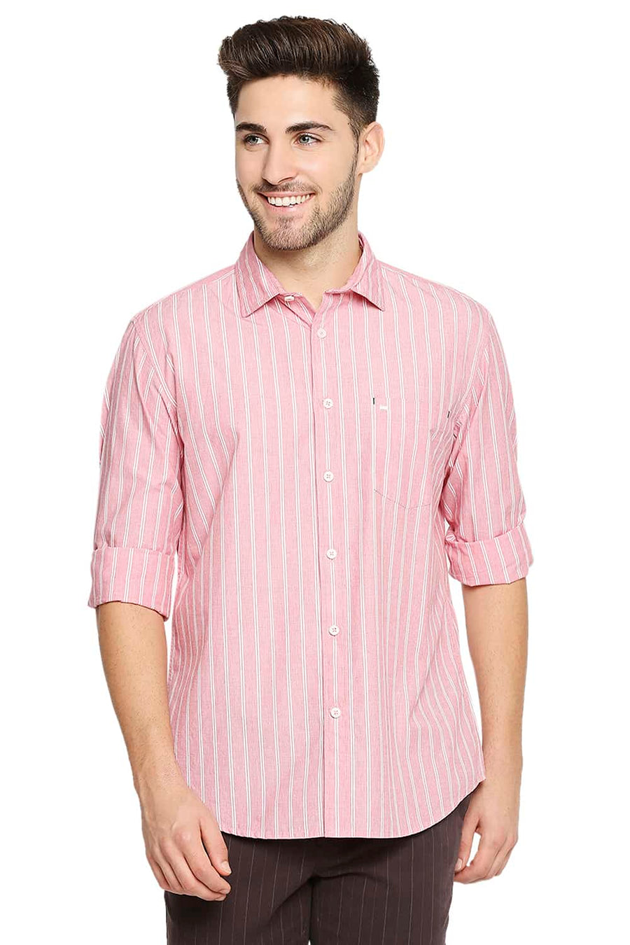 BASICS SLIM FIT PUREE RED STRIPE SHIRT