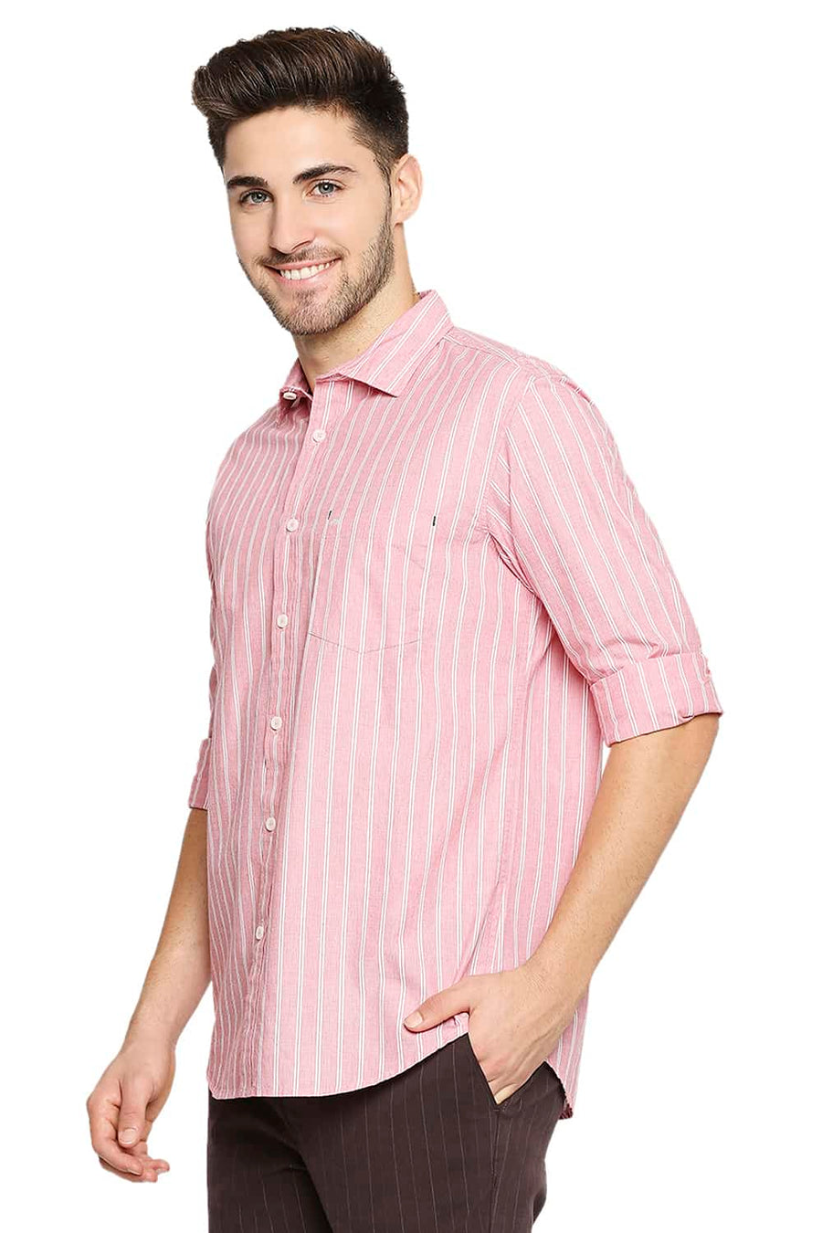 BASICS SLIM FIT PUREE RED STRIPE SHIRT
