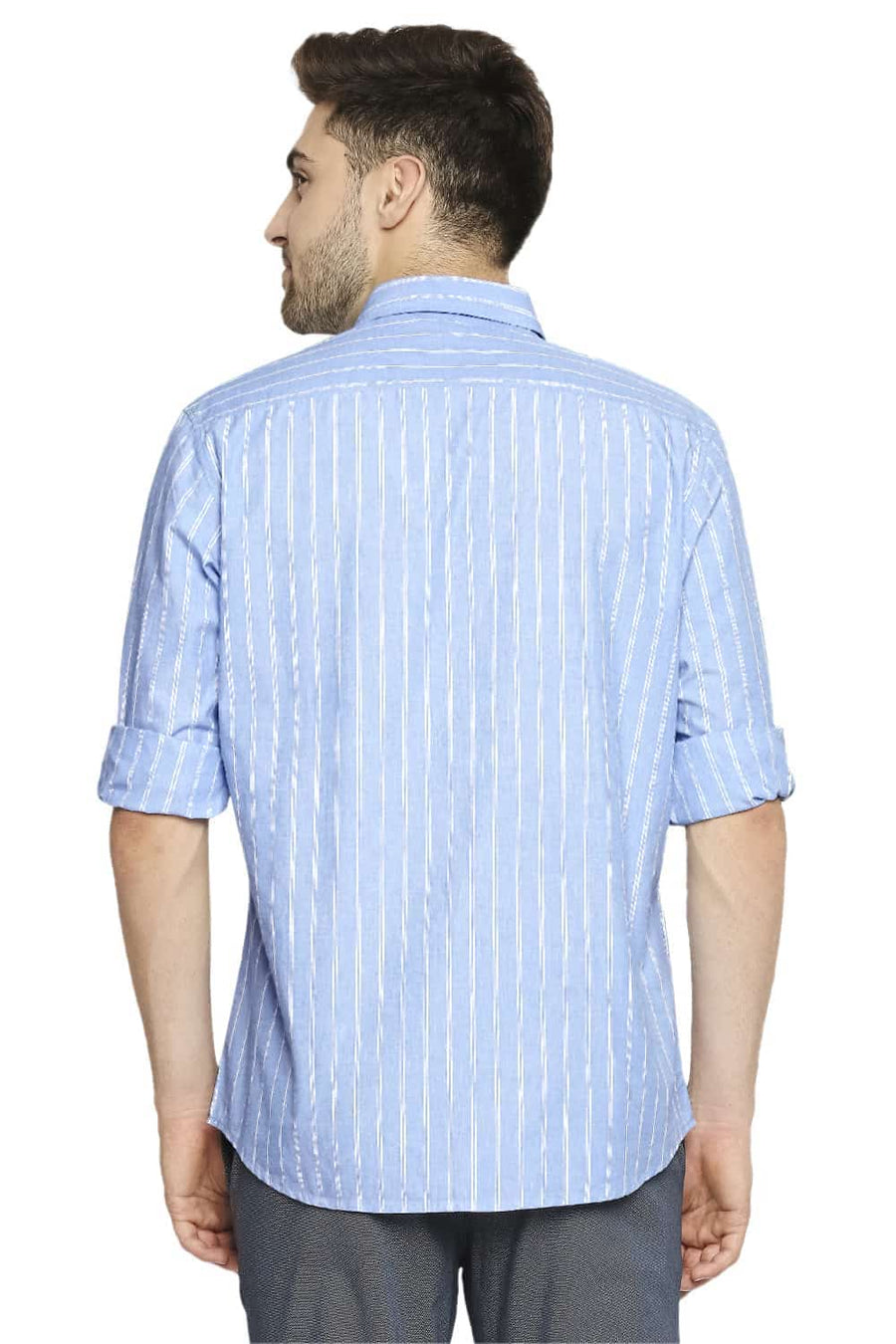 BASICS SLIM FIT IBIZA BLUE STRIPE SHIRT