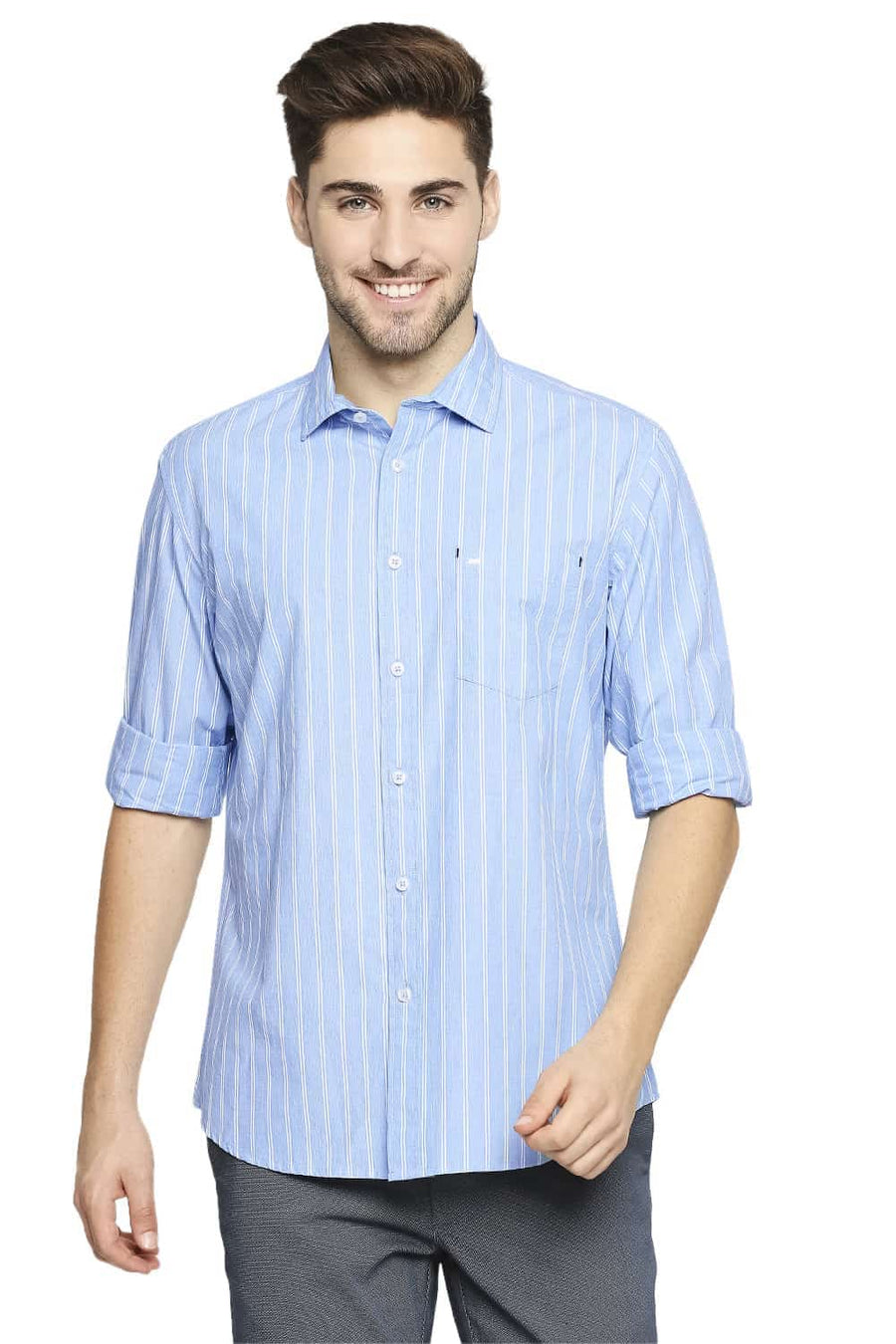 BASICS SLIM FIT IBIZA BLUE STRIPE SHIRT