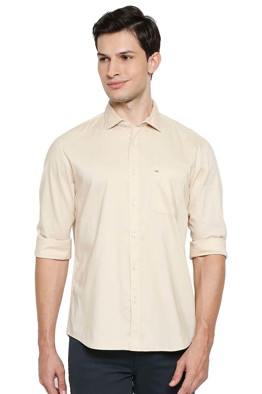 BASICS SLIM FIT SEMOLINA BEIGE OXFORD SHIRT
