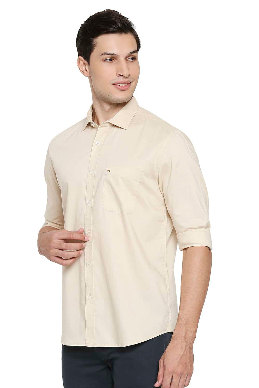 BASICS SLIM FIT SEMOLINA BEIGE OXFORD SHIRT