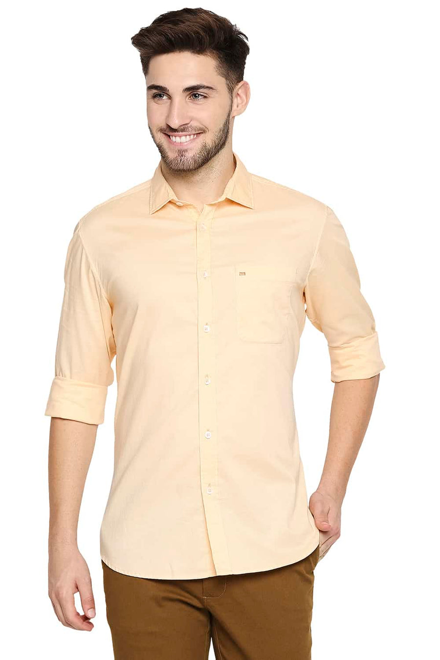 BASICS SLIM FIT CREAM ORANGE OXFORD SHIRT