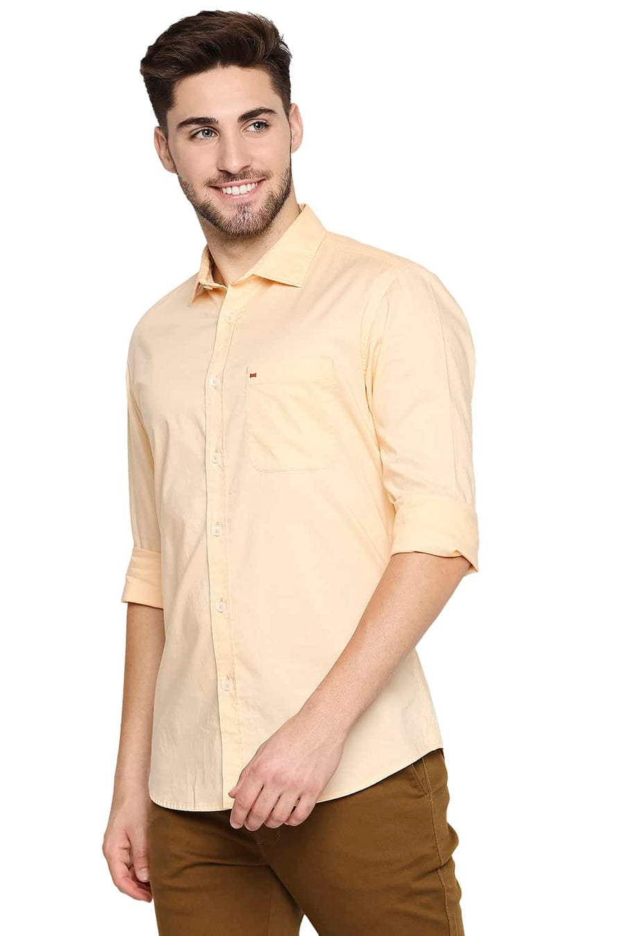 BASICS SLIM FIT CREAM ORANGE OXFORD SHIRT