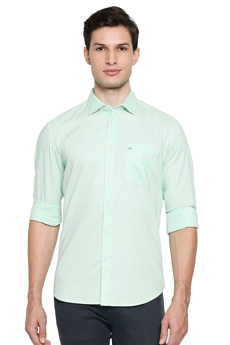 BASICS SLIM FIT BAY GREEN OXFORD SHIRT