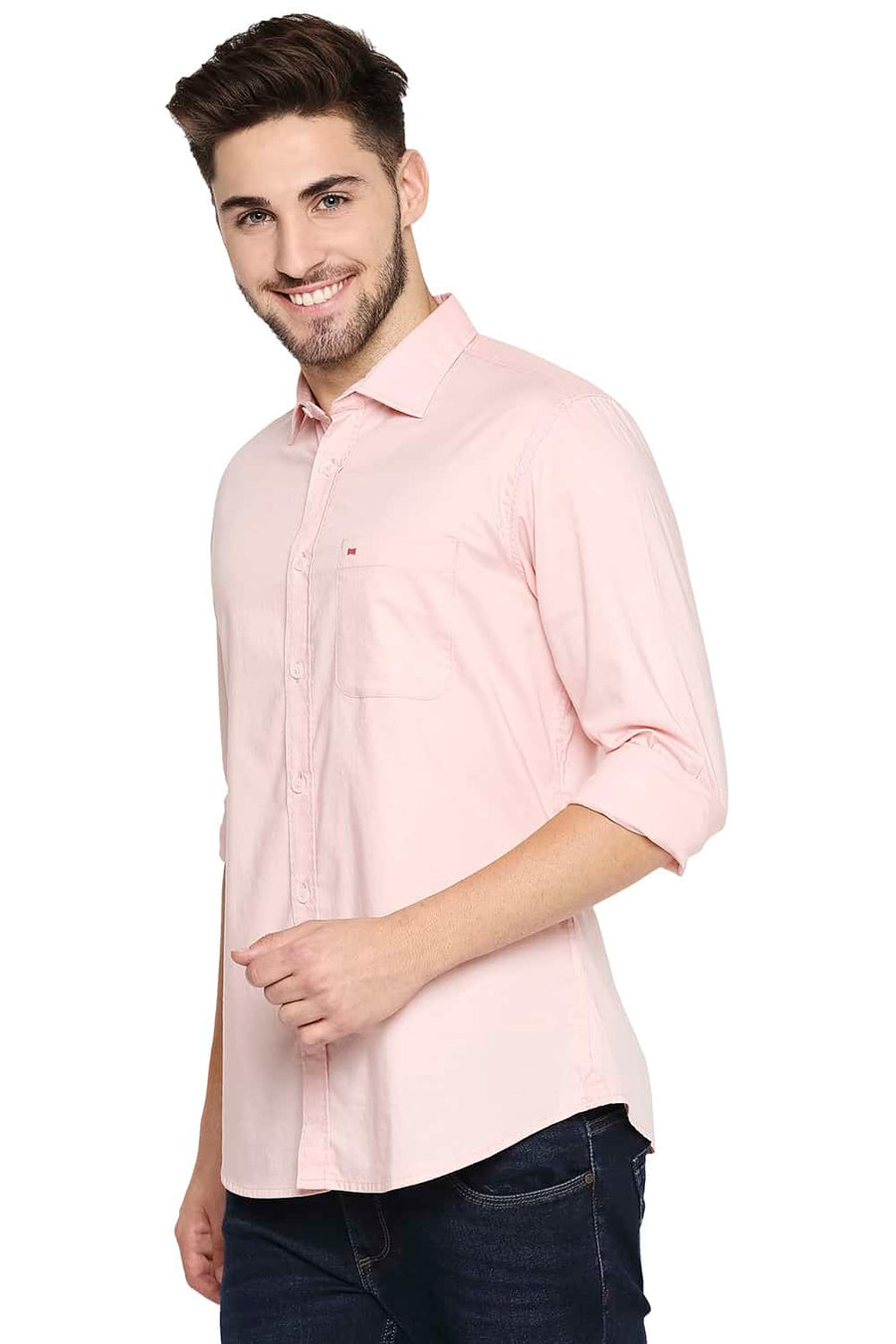 BASICS SLIM FIT POWDER PEACH OXFORD SHIRT
