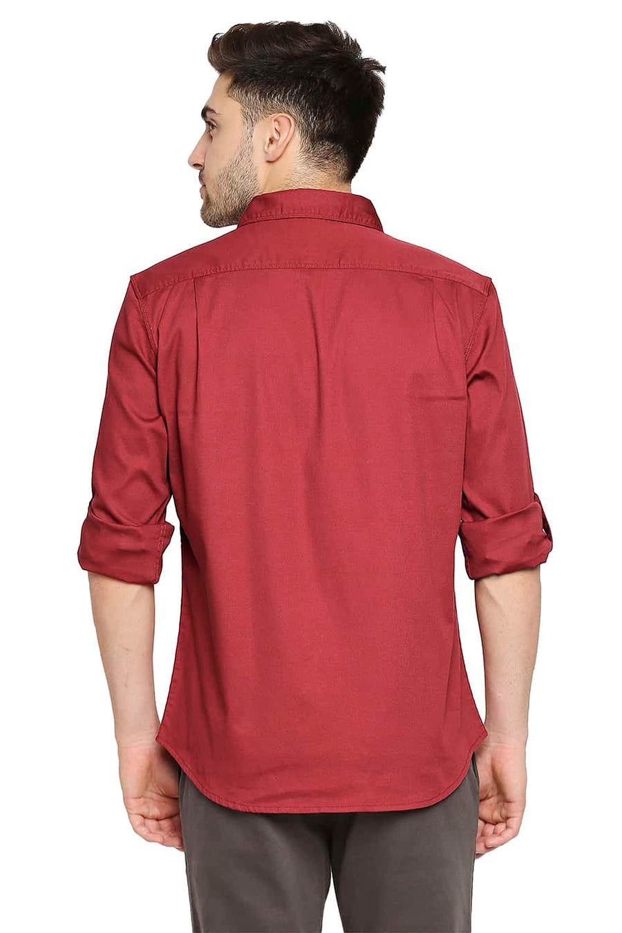 BASICS SLIM FIT TANGO RED DOBBY STRETCH SHIRT