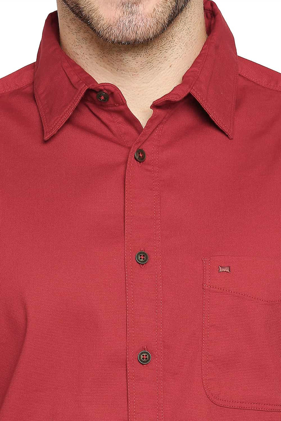BASICS SLIM FIT TANGO RED DOBBY STRETCH SHIRT