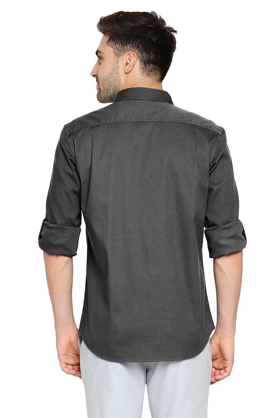 BASICS SLIM FIT EBONY GREY DOBBY STRETCH SHIRT