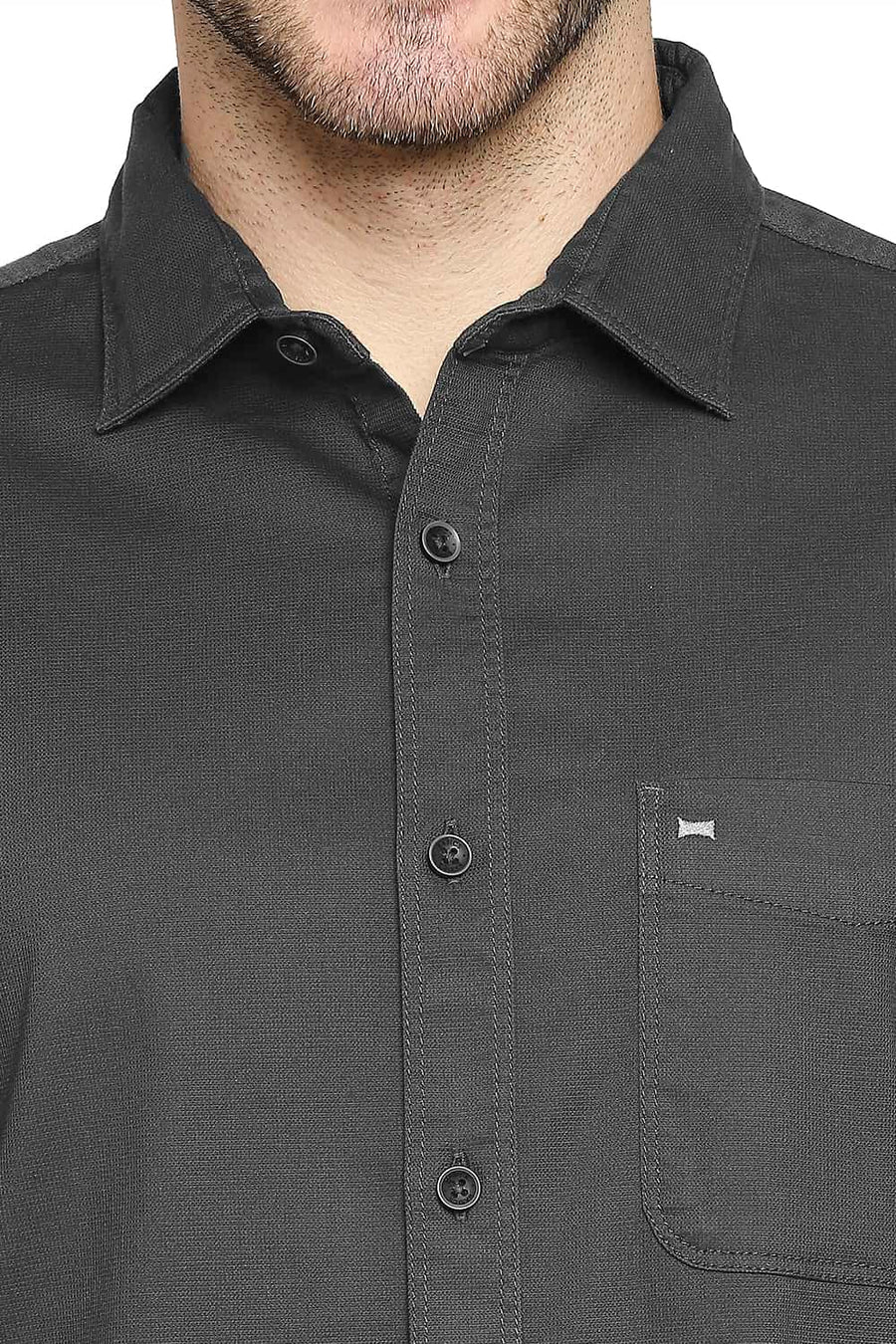 BASICS SLIM FIT EBONY GREY DOBBY STRETCH SHIRT