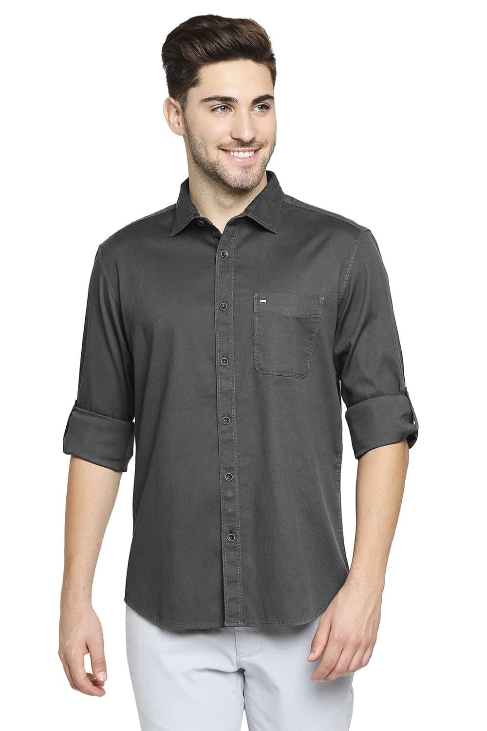 BASICS SLIM FIT DOBBY STRETCH SHIRT