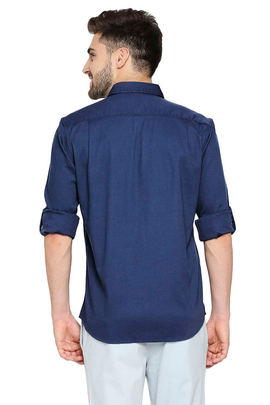 BASICS SLIM FIT ENSIGN BLUE DOBBY STRETCH SHIRT