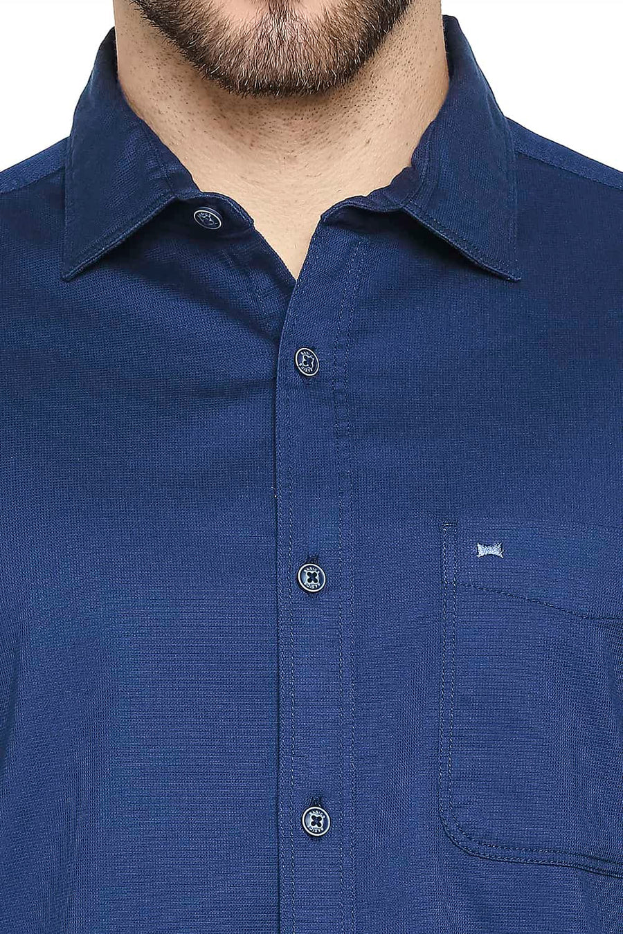 BASICS SLIM FIT ENSIGN BLUE DOBBY STRETCH SHIRT
