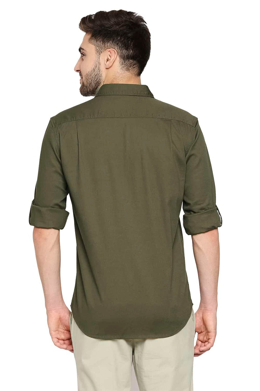 BASICS SLIM FIT WINTER GREEN DOBBY STRETCH SHIRT