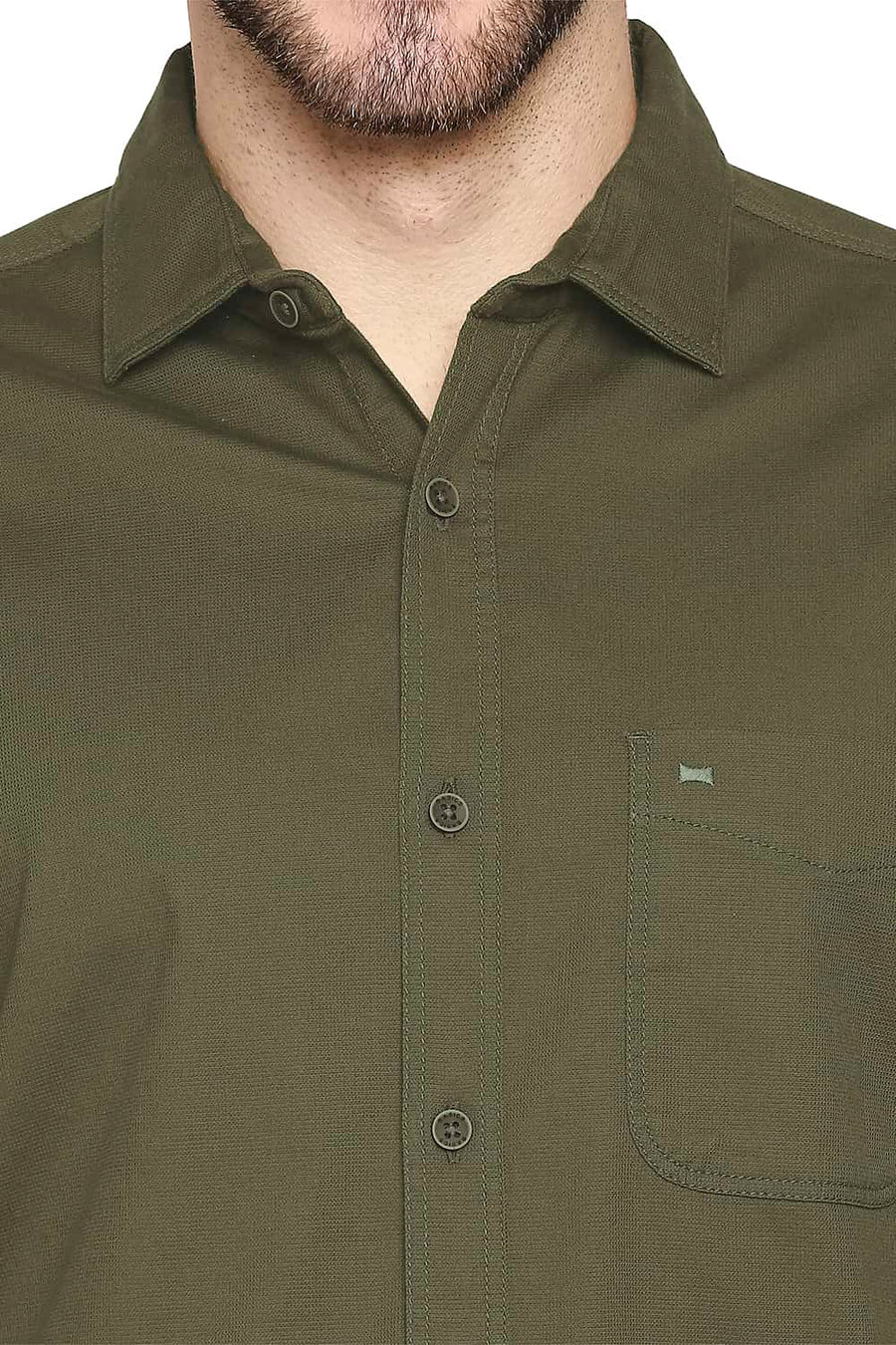 BASICS SLIM FIT WINTER GREEN DOBBY STRETCH SHIRT