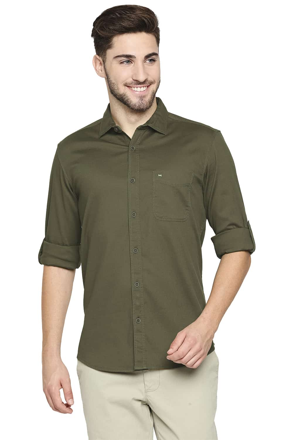 BASICS SLIM FIT DOBBY STRETCH SHIRT