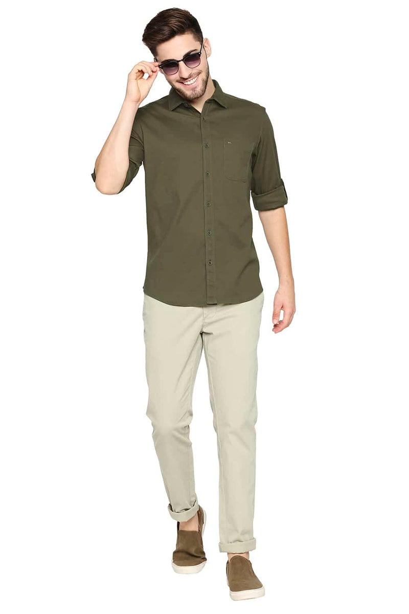 BASICS SLIM FIT DOBBY STRETCH SHIRT