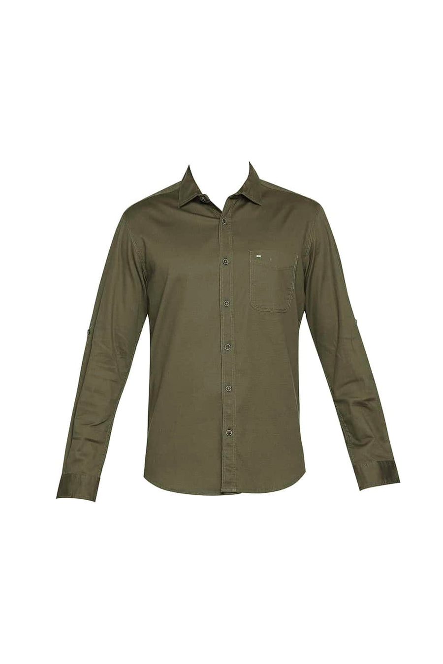 BASICS SLIM FIT WINTER GREEN DOBBY STRETCH SHIRT