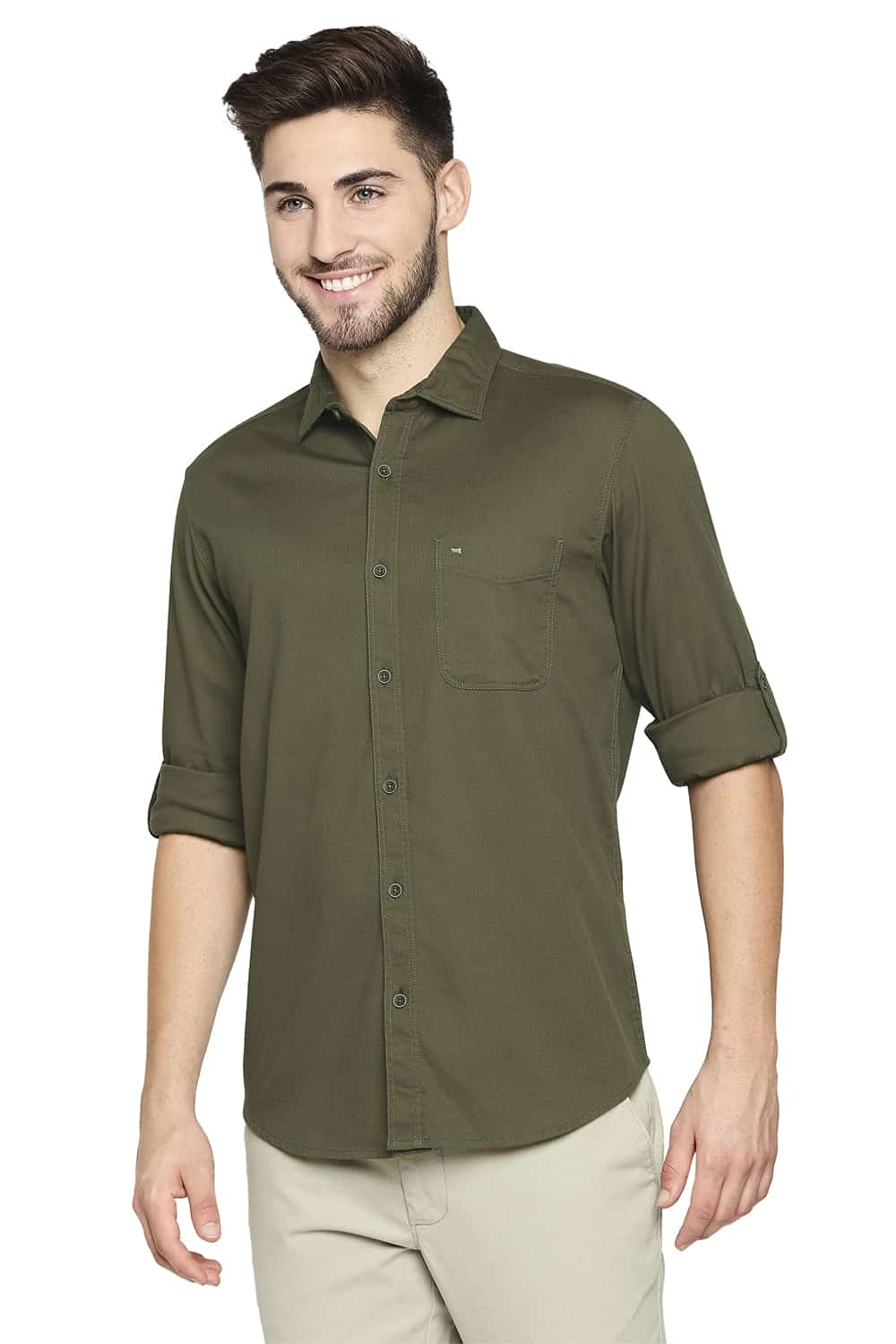 BASICS SLIM FIT DOBBY STRETCH SHIRT