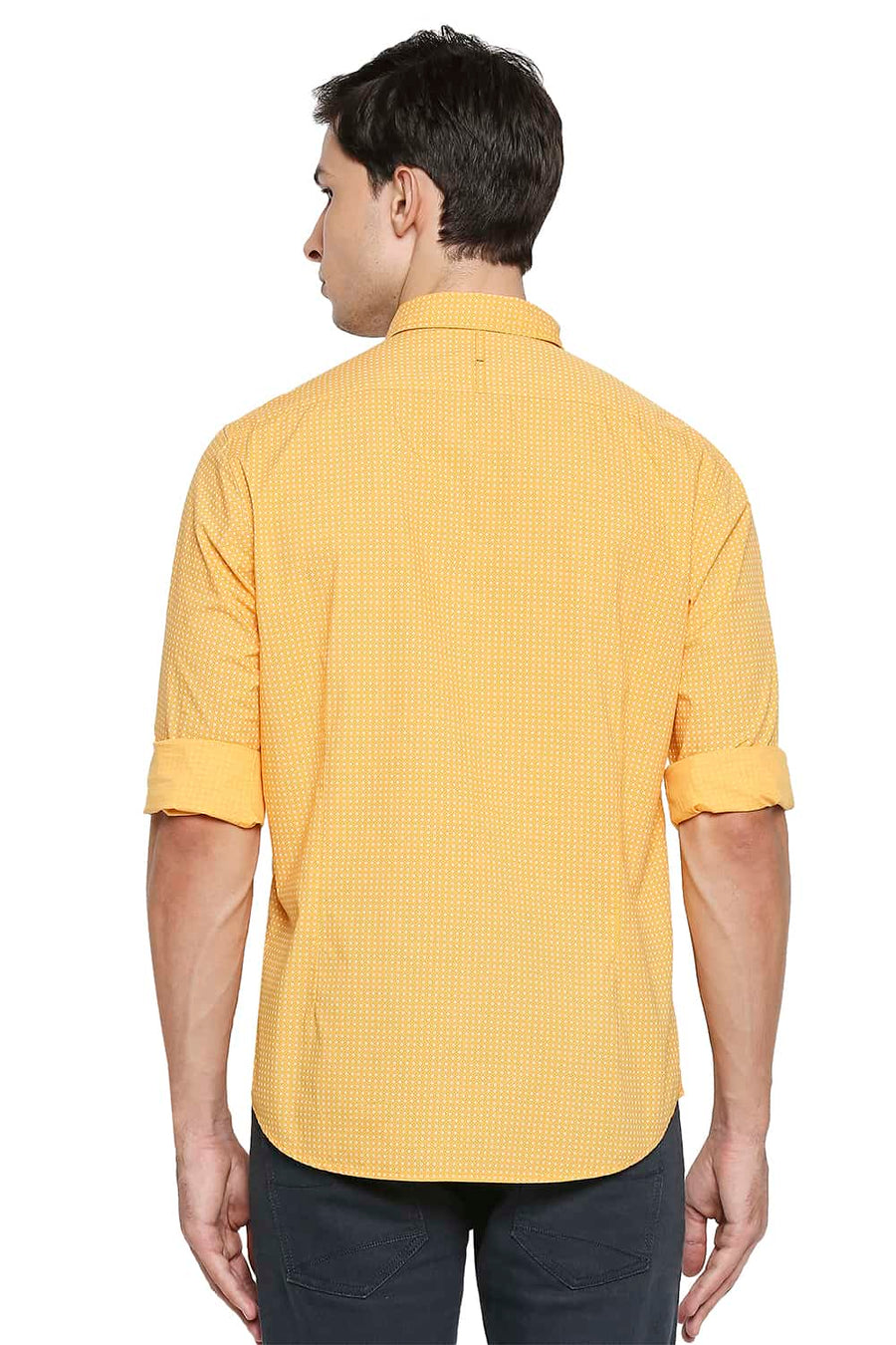 BASICS SLIM FIT APRICOT ORANGE PRINTED SHIRT