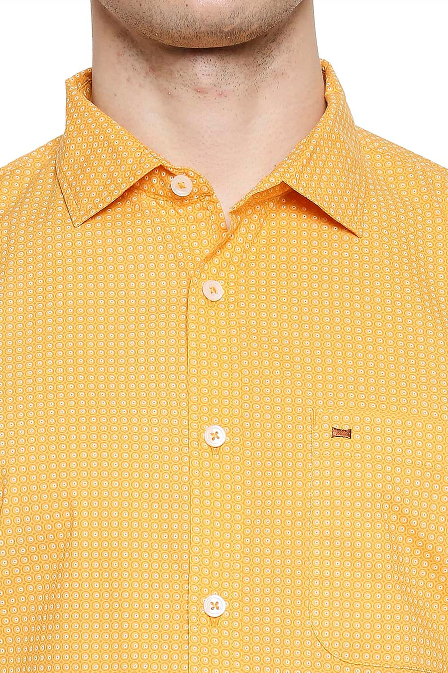 BASICS SLIM FIT APRICOT ORANGE PRINTED SHIRT
