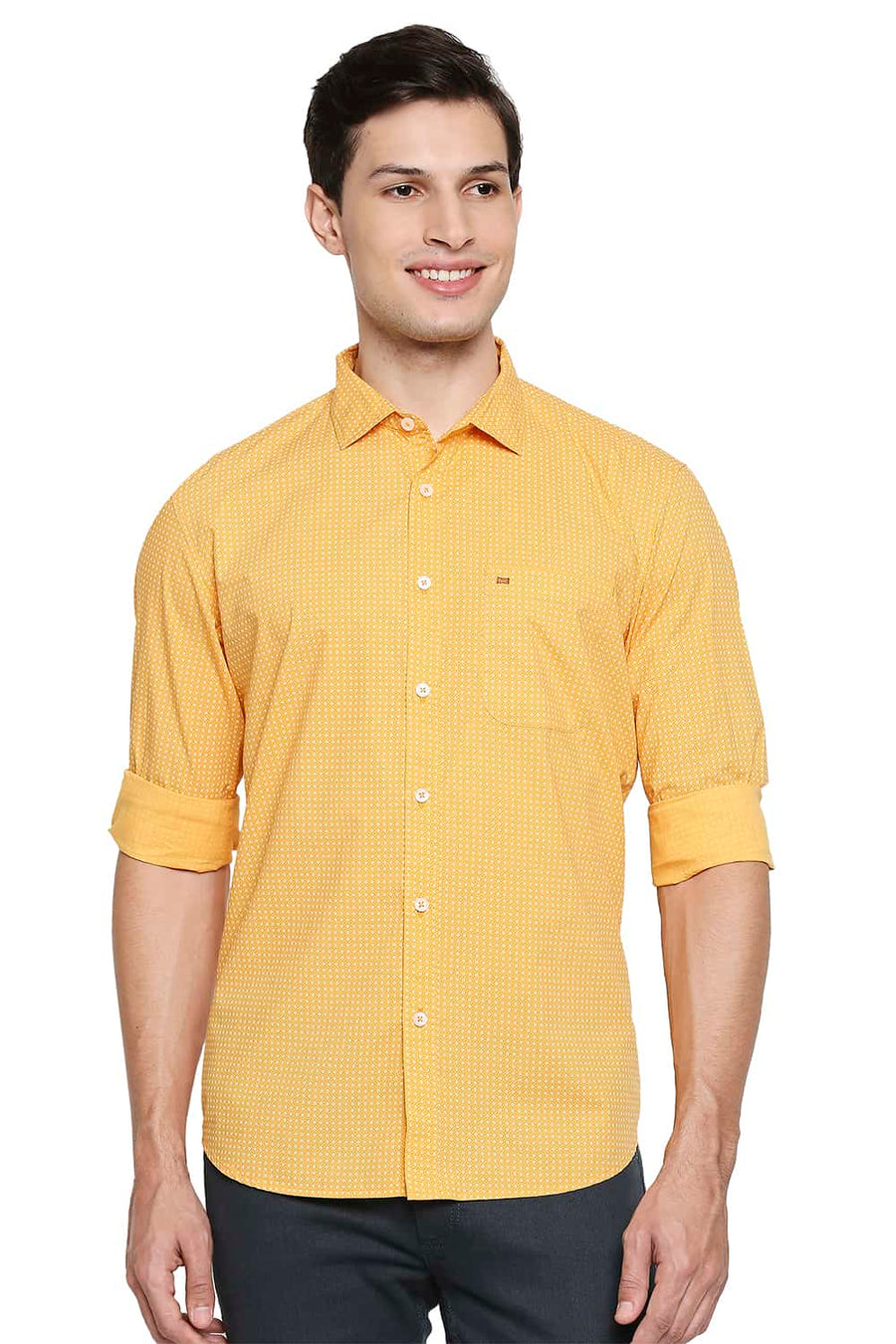 BASICS SLIM FIT APRICOT ORANGE PRINTED SHIRT