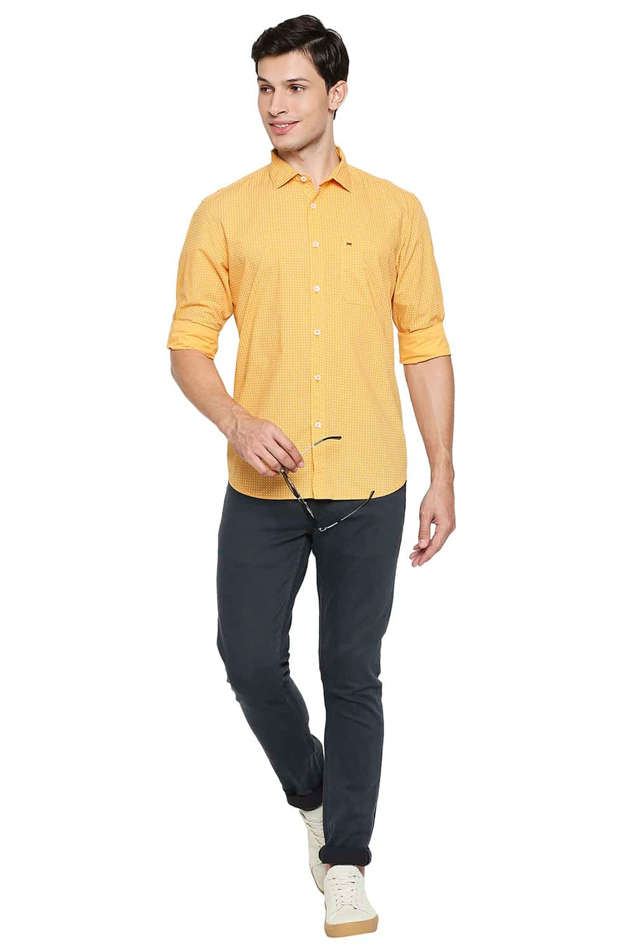 BASICS SLIM FIT APRICOT ORANGE PRINTED SHIRT