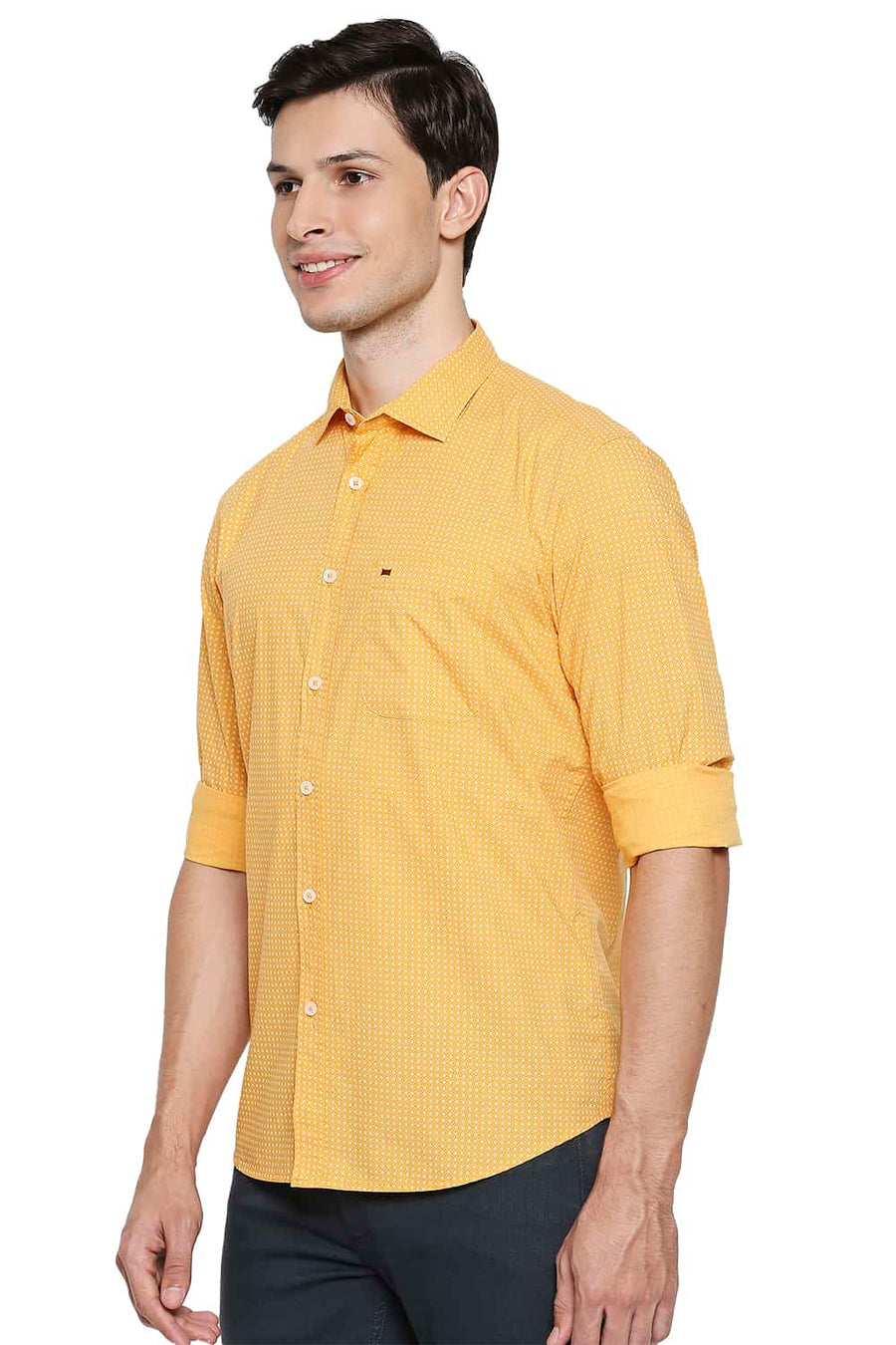 BASICS SLIM FIT APRICOT ORANGE PRINTED SHIRT