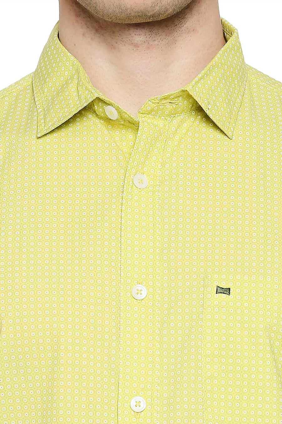 BASICS SLIM FIT LINDEN GREEN PRINTED SHIRT